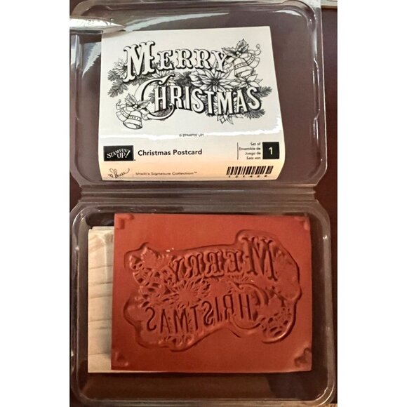 NEW Stampin Up! Merry Christmas Postcard Wood Mounted Rubber Stamp UNMOUNTED - Picture 2 of 2
